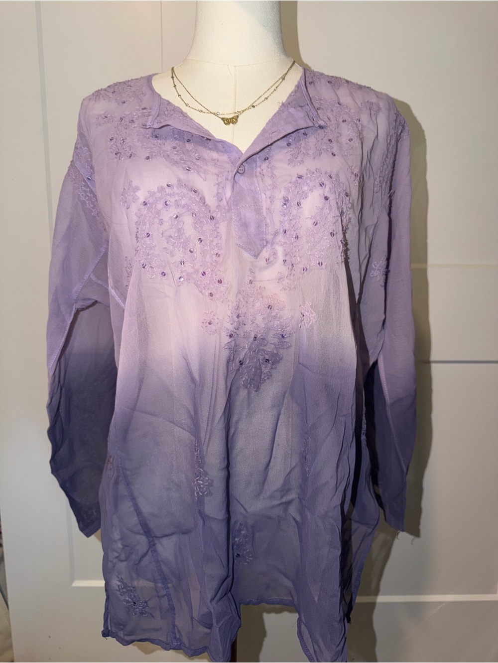 Lavender Beaded Tunic Top with Delicate Embroidery